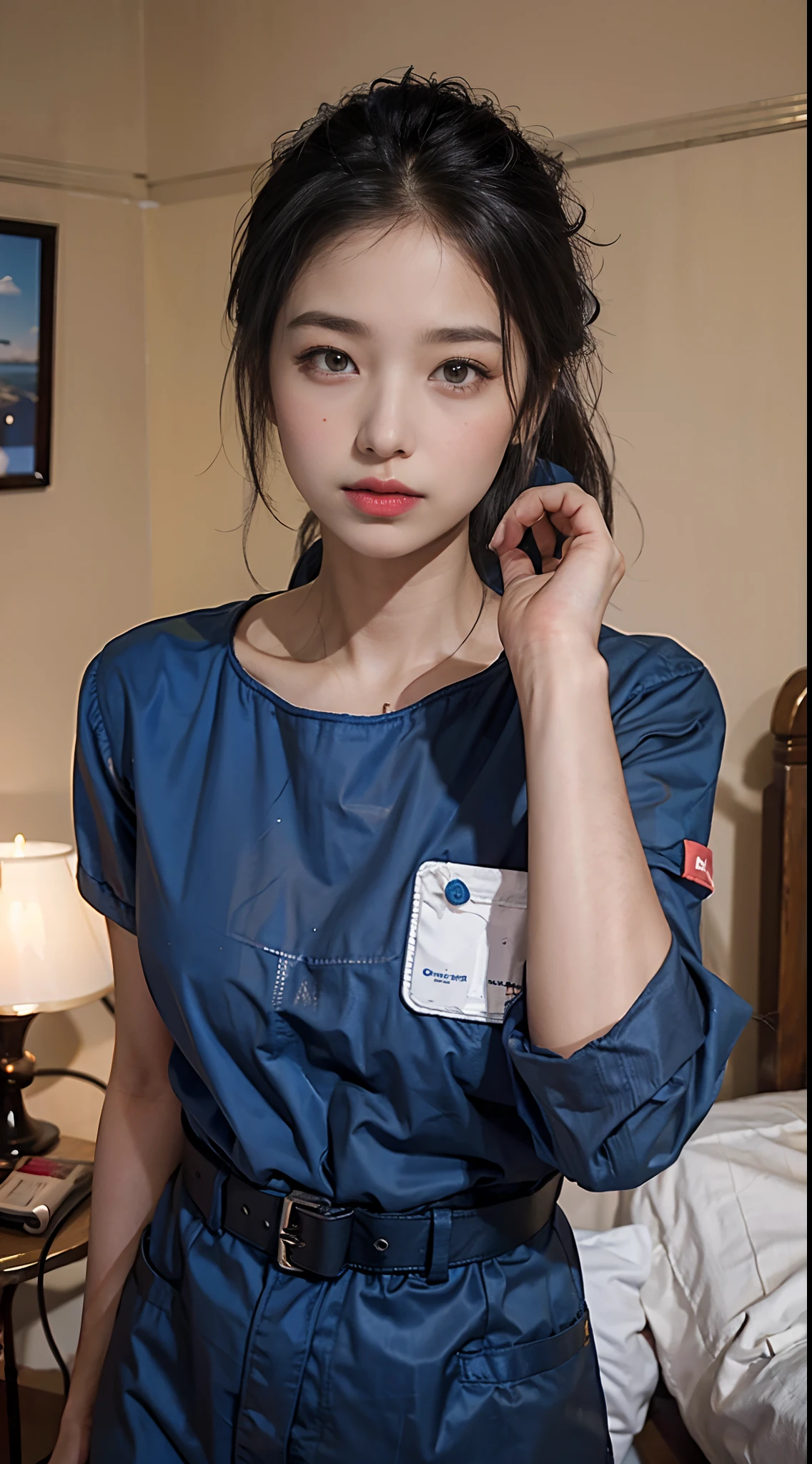 The woman's body is set to wear a nurse's uniform