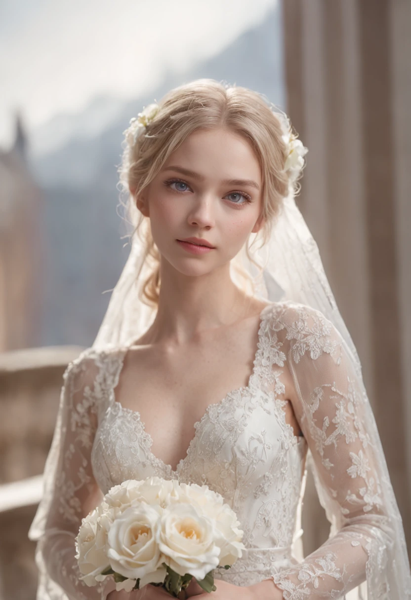1 beautiful girl, full body, standing photo, white wedding dress, soft dress, stand in beautiful snow, blond hair, blue eyes, wavy hair, masterpiece, diffuse soft film lighting, portrait, best quality (perfect face:1.4), ultra-realistic highly detailed intricate realistic simulation style photo sharply focused on eyes, cinematic lighting, studio shot, gorgeous pose