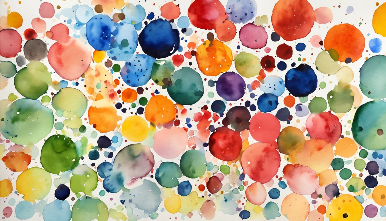 Random ink dots,Dots,Color field painting, Color field painting, art-deco, Minimalism, Contemporary art, abstract expressionism, Ghibli-like colors, hyper photorealism, Abstractionism, Cinematic lighting, vanishing point, hyper HD, High details