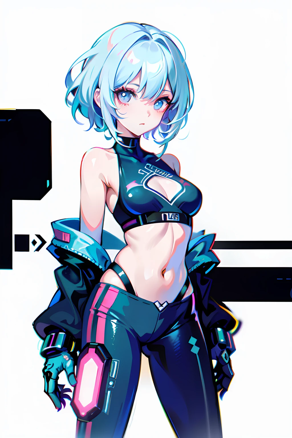 （tmasterpiece，top Quority，best qualtiy），1girll，full bodyesbian，cyber punk perssonage，flatchest，hot pant，（with short white hair）