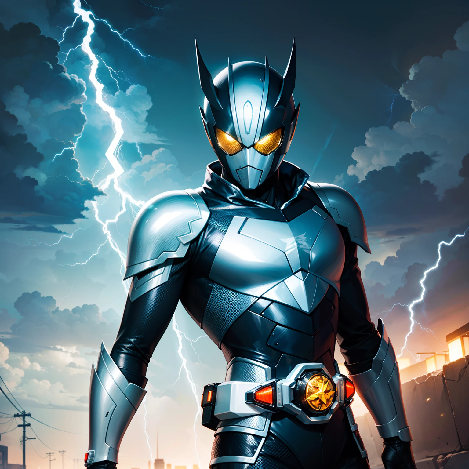 best qualtiy,the detail:1.4,Chinese general,Kamen Rider,Thunder and Lightning,Light-emitting electronic circuits,Cloak,Domineering。