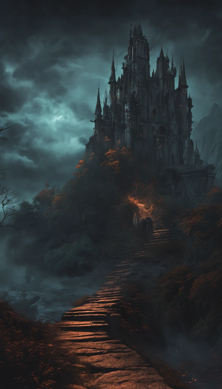 A dark and foreboding fantasy landscape, featuring a haunted and abandoned castle, with twisting vines, ghostly apparitions, and a foreboding atmosphere that creates a sense of mystery and intrigue, artstation, digital illustration, highly detailed, trending, dark colors
