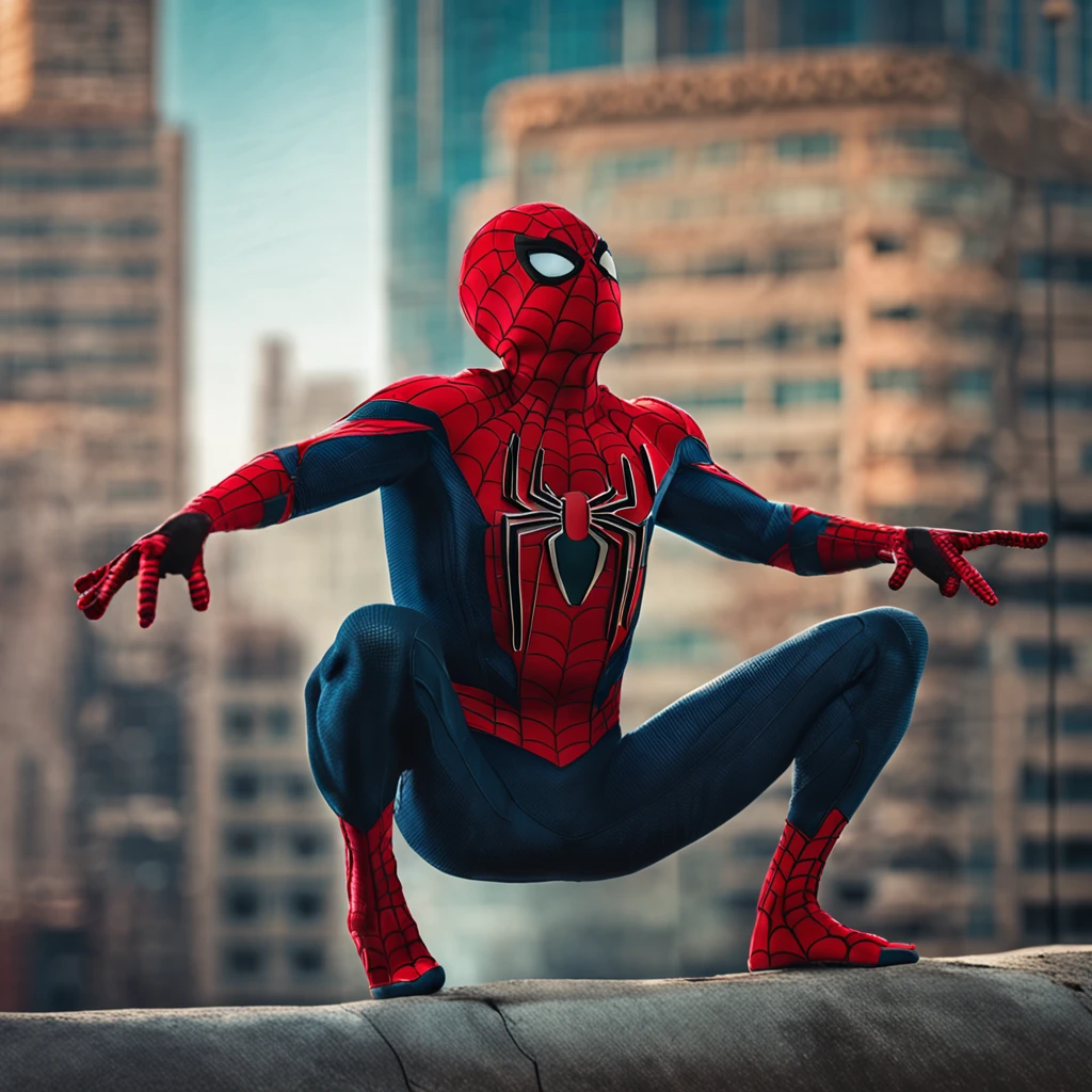 Spiderman ((sem mascara)) on top of a skyscraper, imagem fantastica, closeup, cena de filme, 8k