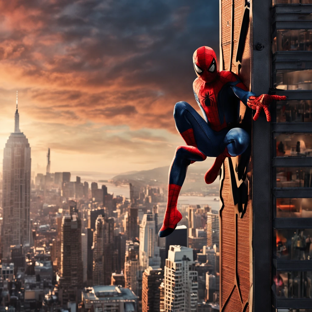 Spiderman ((sem mascara)) on top of a skyscraper, imagem fantastica, closeup, cena de filme, 8k