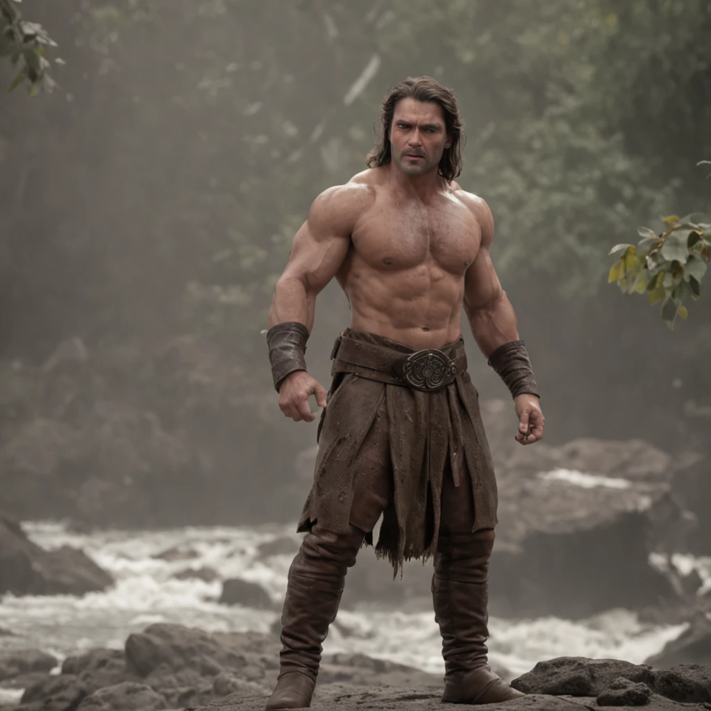 (Professional 3D rendering:1.3) de (Realistic:1.3) Foto de arte mais bonita do mundo,Features soft, bright male heroes, ((Epic hero fantasy rough muscular man wet hero angry look long hair short beard and fierce expression in dynamic pose, fantastic location, majestoso ambiente desordenado)), corpo inteiro 8k unidade render, action shot, poros da pele, very dark lighting, sombreamento pesado, circunstanciado, Rosto detalhado, (vibrante, fotogrdeia realista, Realistic, Dramatic, Escuro, foco nítido, 8k), (Old leather clothes damaged by bad weather:1.4), ((((Use peles)))), (intrincado:1.4), decadente, (altamente detalhado:1.4), pintura digital, rendering by octane, art stations, Conceito-Arte, liso, foco nítido, illustration, germe da arte, (Loish:0.23), Wlop Ilya Kuvshinov, e Greg Rutkowski e Alphonse Mucha Gracias, (global ilumination, studiolight, Light Volumetric), chuva forte, floating particles, patife, fantasia, Onze, corpo inteiroesbian, ((Fundo escuro e antigo da cidade:1.3)),CGSesociedade,art stations