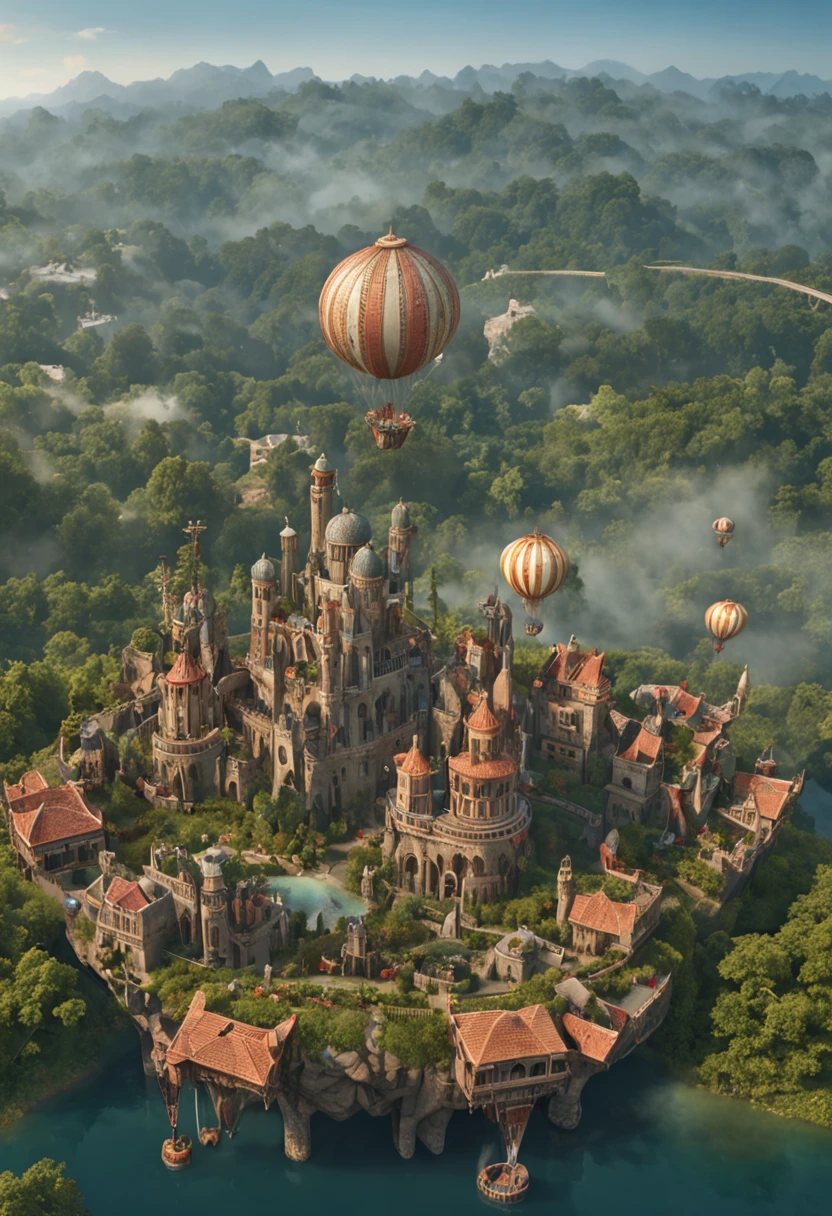 Many islands are suspended in the air with many small airships flying around, cities, fantasy, magical plants growing, extreme details, realistic light, epic composition, (complex details), (complex design, ultra-details :1.2), Art Station, (Masterpiece, Best Quality), Ultra HD, 32k --v 6