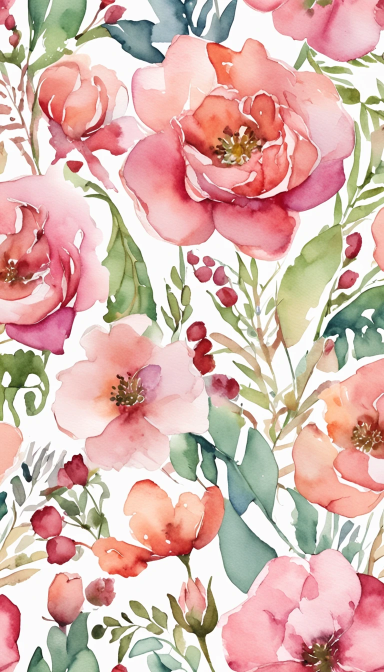 (flowers:wreaths+floral frames) with (watercolor:pink+delicate) blooms and (roses:vibrant), creating a (captivating:illustration).
