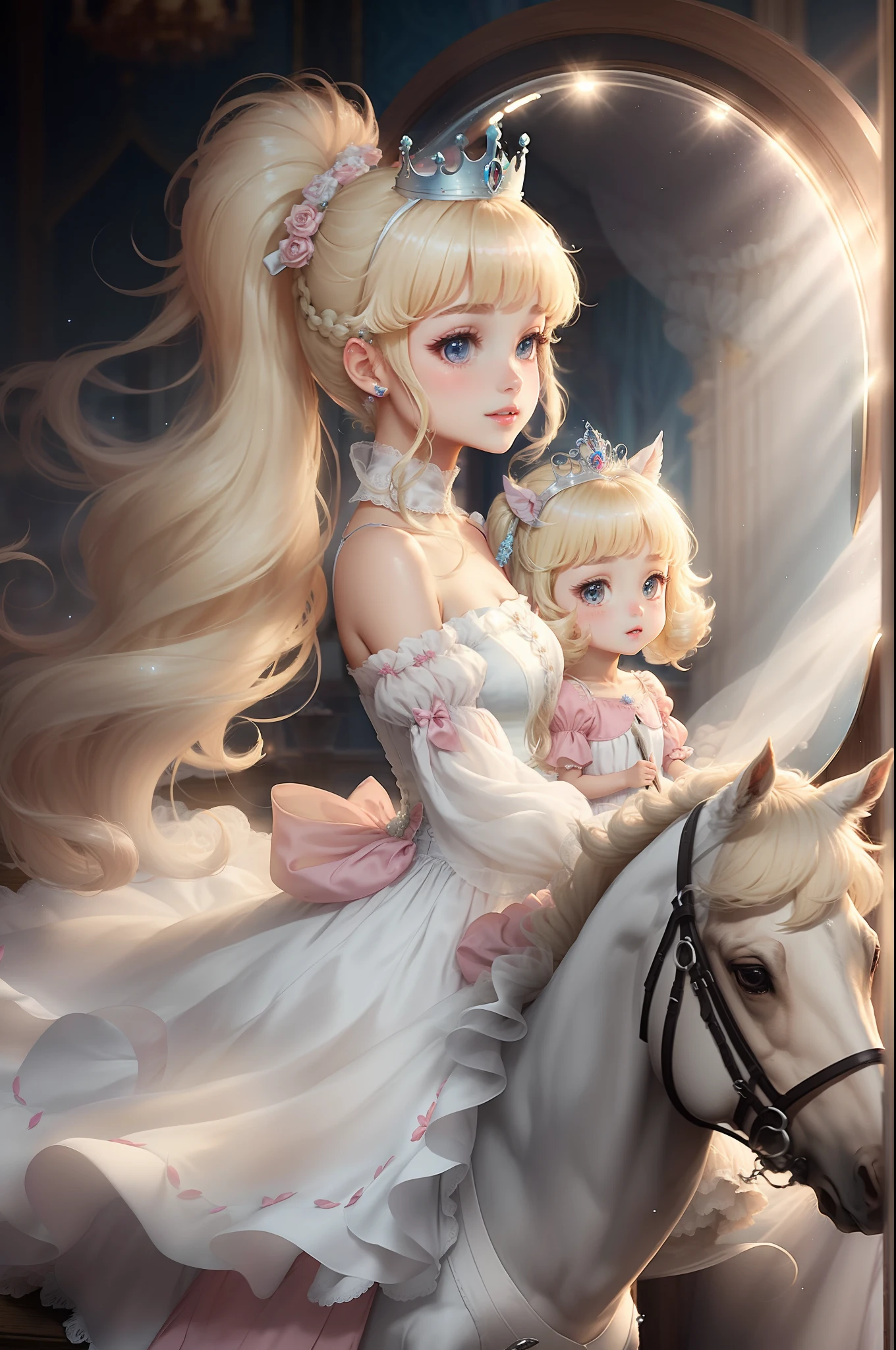 Princess A Princess Soft Best quality in good style(Highest Quality) , High quality(hiquality) fluffy dress blonde and soft hair poneyTail The whole body is reflected A wonderful atmosphere with very delicate tones