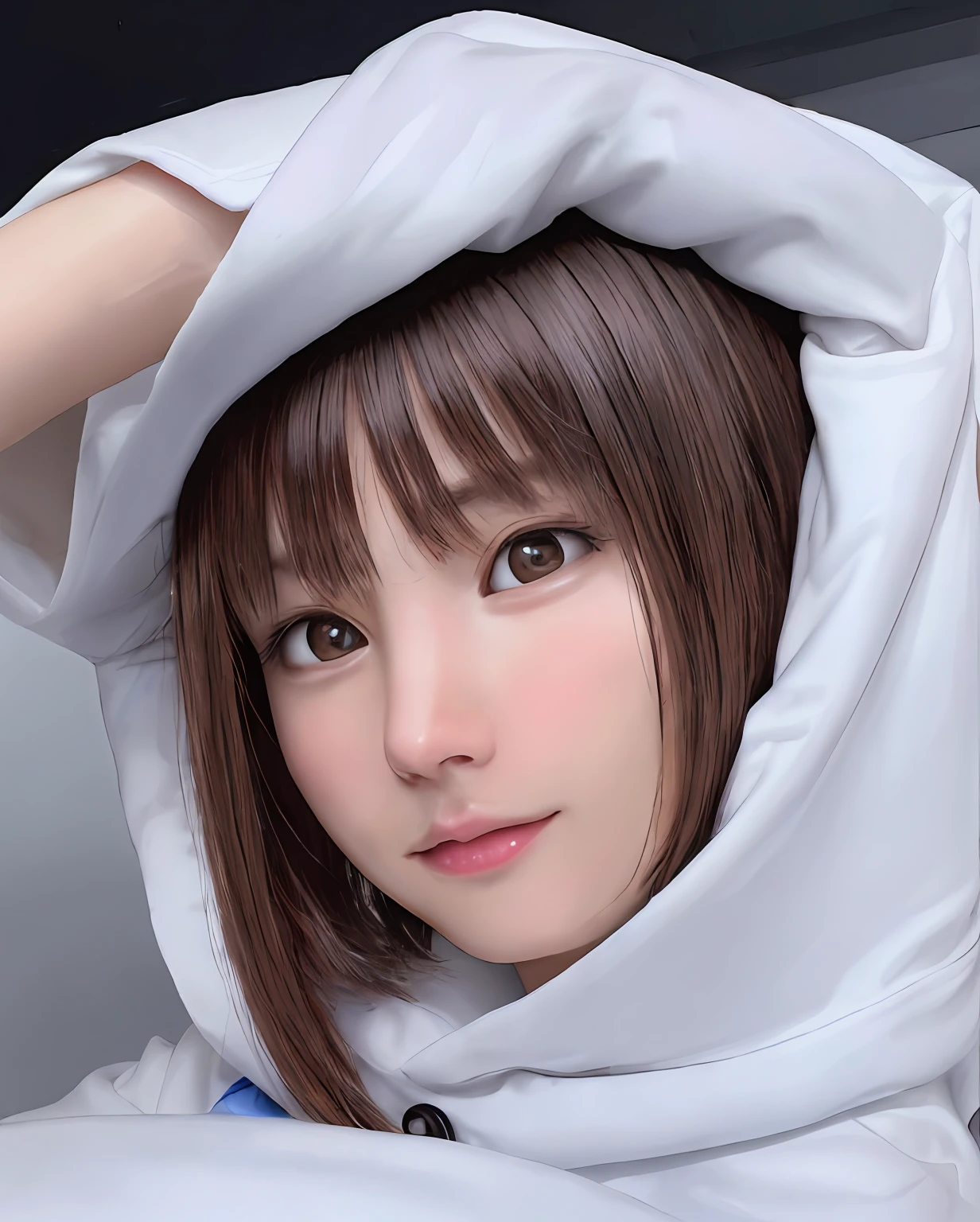 Ultra-realistic capture, Highly detailed, High resolution 16k close-up of human skin. Skin texture must be natural, Detailed enough to finely identify pores. Skin should look healthy, In a uniform tone. Use natural light and color,Masterpiece, Best Quality, 1girls, profile, ponytail, updo hair, nape of neck, pink lips, slightly upturned nose, long eyelashes, realistic skin texture, attractive face, blurred, white background,(bad-artist:0.5), Lowres, (worst quality, low quality, bad quality:1.8), bad anatomy