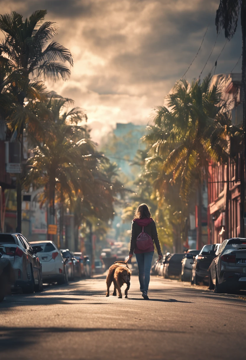 1 girl walking the dog
