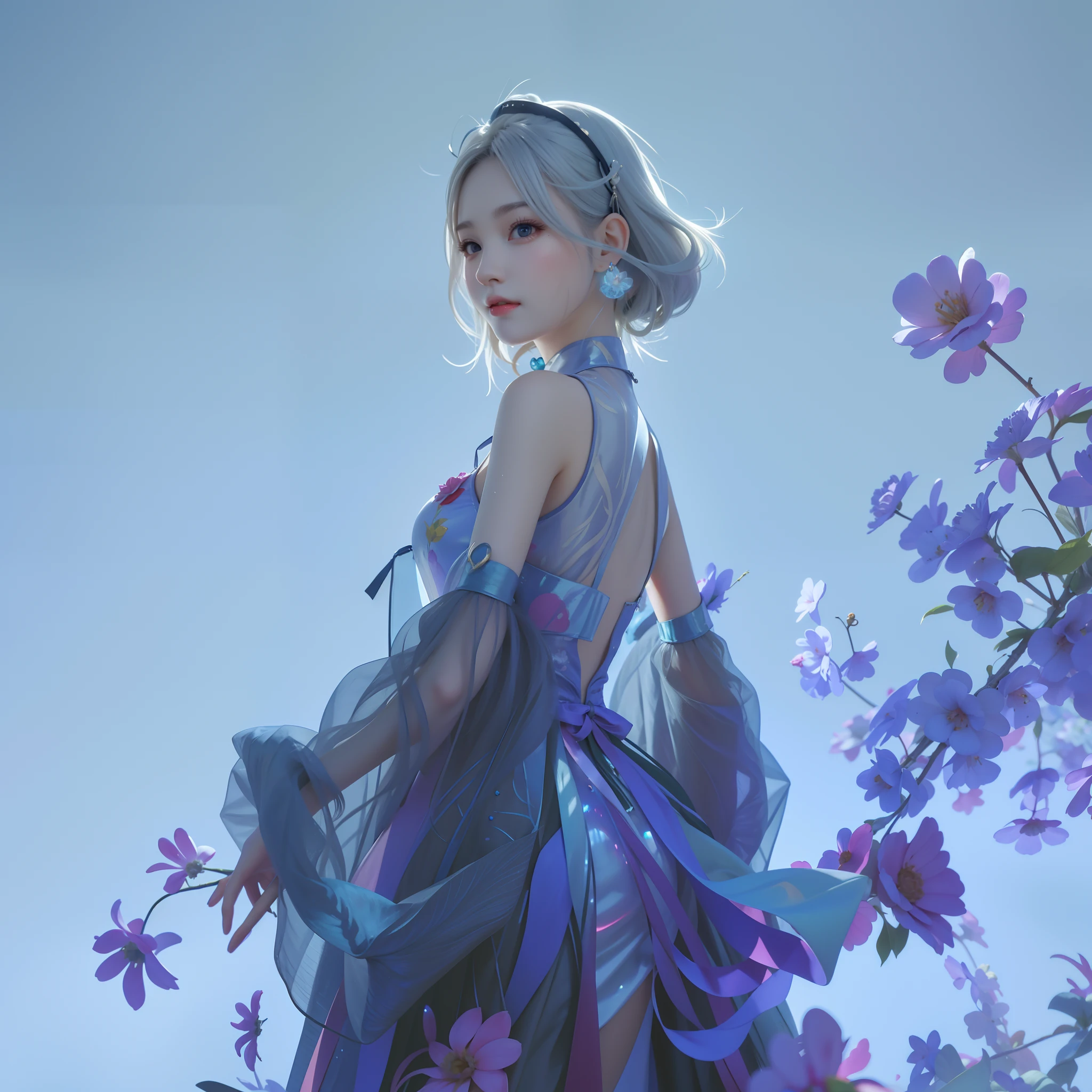 There was a woman in a dress standing in a tree, Guviz-style artwork, Ross Tran 8 K, Guviz, by Yang J, Ross Tran style, trending on cgstation, By Ni Tian, In the style of Ross Tran, Beautiful digital artwork, By Leng Mei, Artgerm and Atey Ghailan