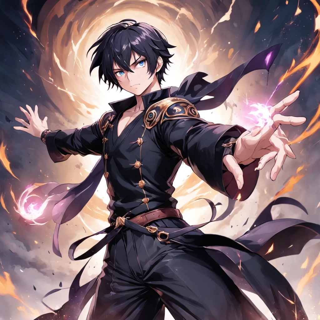 Nome: Luka Gender: Masculino Idade: 16 years Profession: Apprentice Fighter Magician Personality: Determinado, curioso, observador e leal. allure: Luka tem cabelos curtos e pretos, with purple eyes that seem to radiate mystery. Your skin is pale, and he carries with him an enigmatic aura. Ele usa uma camisa azul debaixo de um casaco de couro preto, which complements with a leather glove that covers half of his forearm. His black pants are fastened by two brown leather belts, and he wears extremely comfortable black leather boots. Unique feature: Luka possesses a rare ability to manifest black flames in his right hand, an ability he developed as an alternative to magic. Background Story: Luka was born into a family of powerful magical fighters, mas, unlike his parents, ele nasceu sem a capacidade de usar magia. Determinado a provar seu valor, Luka embarked on a journey to master hand-to-hand combat and find his own way to excel. Objetivos/Motivations: Luka seeks to prove that strength and skill are more than just magic. Ele deseja ser reconhecido como um lutador excepcional, no matter what limitation you may have. Relacionamentos: Luka se aproxima de um grupo diversificado de amigos durante sua jornada de treinamento, incluindo um talentoso arqueiro e um engenhoso alquimista. Your relationship with your family is complex, since he wishes to follow a different path than they expected. Luka seeks to prove that strength and skill are more than just magic. Ele deseja ser reconhecido como um lutador excepcional, no matter what limitation you may have. Relacionamentos: Luka se aproxima de um grupo diversificado de amigos durante sua jornada de treinamento, incluindo um talentoso arqueiro e um engenhoso alquimista. Your relationship with your family is complex, since he wishes to follow a different path than they expected. Luka seeks to prove that strength and skill are more than just mag