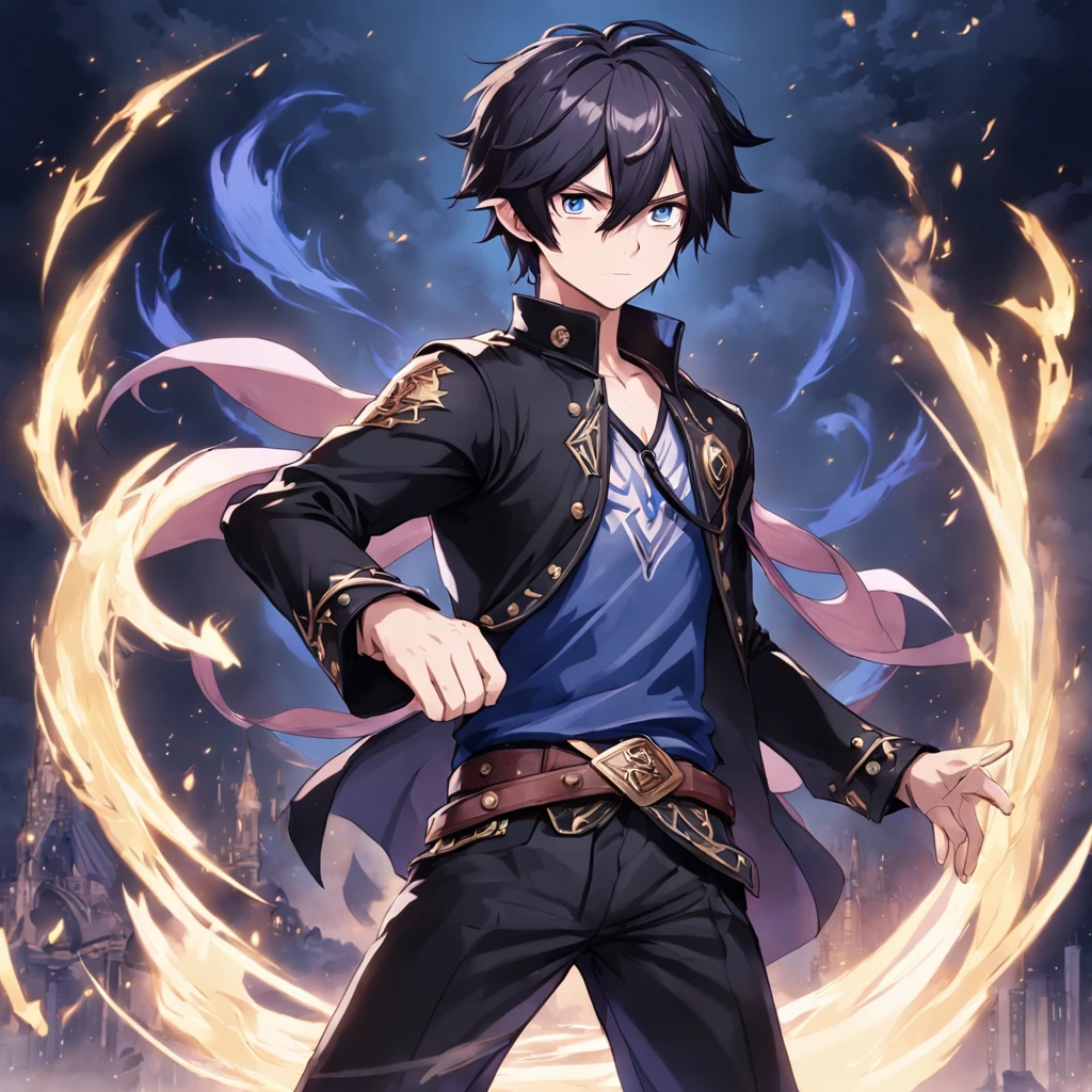 Nome: Luka Gender: Masculino Idade: 16 years Profession: Apprentice Fighter Magician Personality: Determinado, curioso, observador e leal. allure: Luka tem cabelos curtos e pretos, with purple eyes that seem to radiate mystery. Your skin is pale, and he carries with him an enigmatic aura. Ele usa uma camisa azul debaixo de um casaco de couro preto, which complements with a leather glove that covers half of his forearm. His black pants are fastened by two brown leather belts, and he wears extremely comfortable black leather boots. Unique feature: Luka possesses a rare ability to manifest black flames in his right hand, an ability he developed as an alternative to magic. Background Story: Luka was born into a family of powerful magical fighters, mas, unlike his parents, ele nasceu sem a capacidade de usar magia. Determinado a provar seu valor, Luka embarked on a journey to master hand-to-hand combat and find his own way to excel. Objetivos/Motivations: Luka seeks to prove that strength and skill are more than just magic. Ele deseja ser reconhecido como um lutador excepcional, no matter what limitation you may have. Relacionamentos: Luka se aproxima de um grupo diversificado de amigos durante sua jornada de treinamento, incluindo um talentoso arqueiro e um engenhoso alquimista. Your relationship with your family is complex, since he wishes to follow a different path than they expected. Luka seeks to prove that strength and skill are more than just magic. Ele deseja ser reconhecido como um lutador excepcional, no matter what limitation you may have. Relacionamentos: Luka se aproxima de um grupo diversificado de amigos durante sua jornada de treinamento, incluindo um talentoso arqueiro e um engenhoso alquimista. Your relationship with your family is complex, since he wishes to follow a different path than they expected. Luka seeks to prove that strength and skill are more than just mag