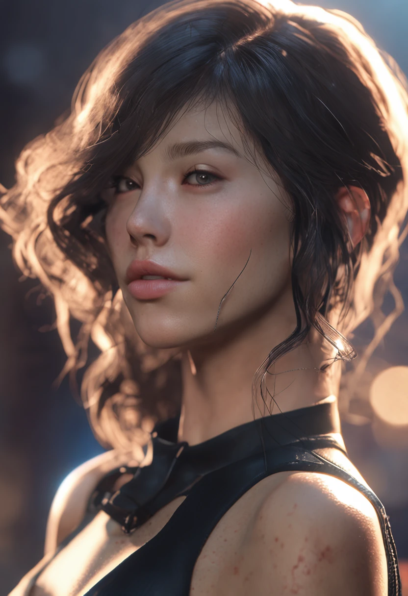 A beautiful girl who looks like Yua Mikami,fashion hair,Jet black hair,Delicate makeup,ssmile,perfect bodies,gracefulpose,Octane rendering trends on ArtStation, 8 k artistic photography, Arte conceptual fotorrealista, soft natural volumetric cinematic perfect light, Chiaroscuro, an award winning photograph, tmasterpiece,Epic, trending on artstationh, By Artgerm, h. r. Giger and Beksinski, Highly detailed, vibrant, production cinematic character render, ultra high quality model