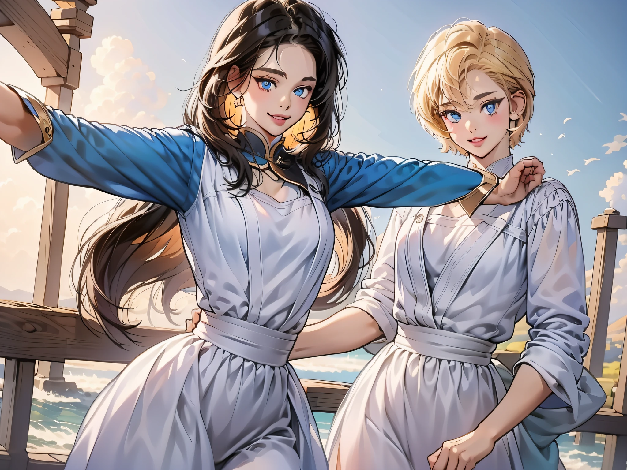 masterpiece、top-quality、absurderes、perfect anatomia、1girl in、breastsout、gloves、s lips、独奏、 Sailor Mercury,blue eyess,SM Uniform,mer1,tiarra,Sailor Senshi Uniform,masterpiece,absurderes,cowboy shot,Dynamic posture, plein air, sity, 1girl in,