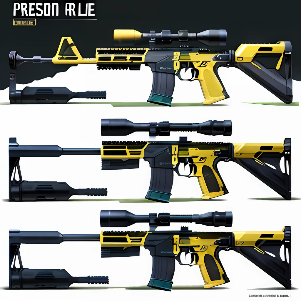 Precision rifle with futuristic and technological aesthetics, en primer plano, as if it were a design