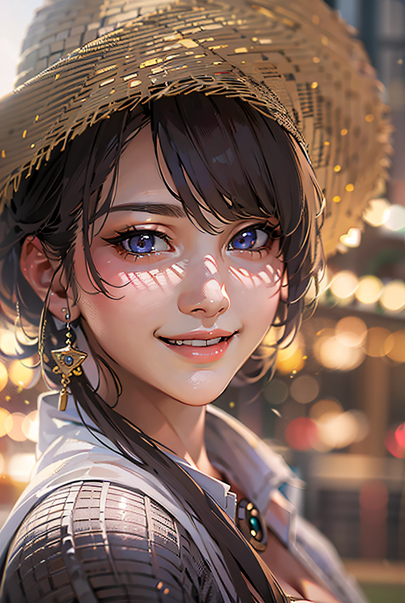 (Wangyi:0.9),Realistic, 8K, (Photorealistic:1.4), Beautiful eyes, Best Quality, Ultra-detailed, 1girl in, Smile, Photon mapping, Physically-based rendering, (((looking in camera))), Realistic, Solo, day, Glowing skin, (((Bokeh background))), (Gravure Pose),Cowboy style