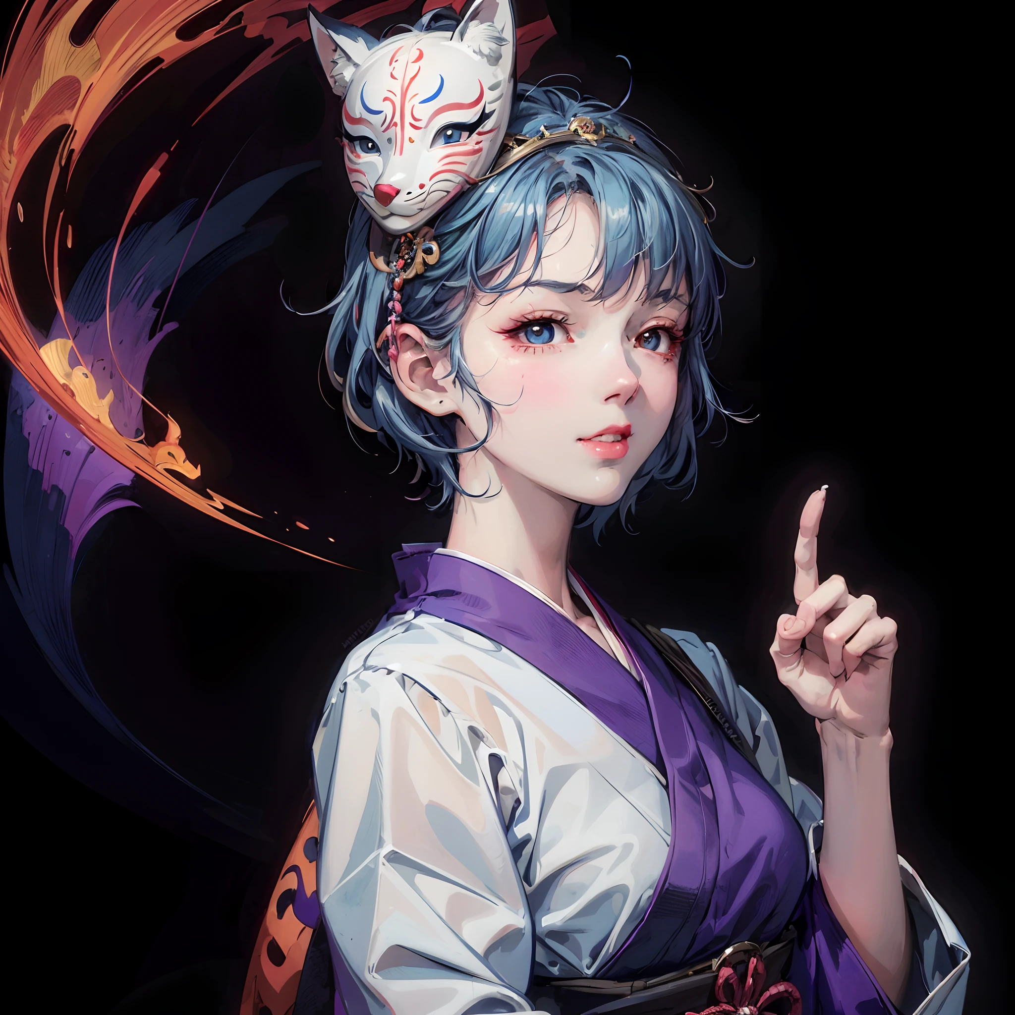Anime girl with blue hair and cat mask on her head, anime style 4 k, artwork in the style of guweiz, digital anime illustration, Anime style. 8K, anime style illustration, beautiful character painting, guweiz, guweiz on pixiv artstation, digital art in anime style, digital anime art, alice x. zhang