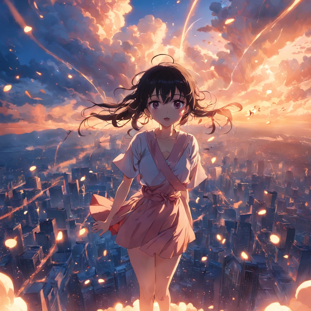 tmasterpiece,best qualtiy,cinematic Film still from,1girl,Cloud Girl,Floating in the sky,closeup cleavage,brightly,cheerfulness,Warm and soft lighting,the sunset,Show your toes(spark of light:0.7)