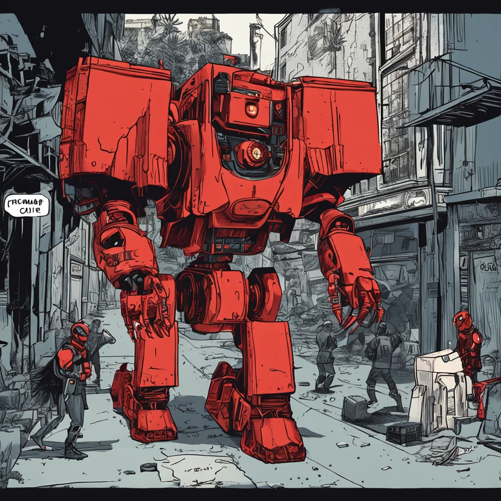 Red robot away from the scene, atacando com um golpe flamejante