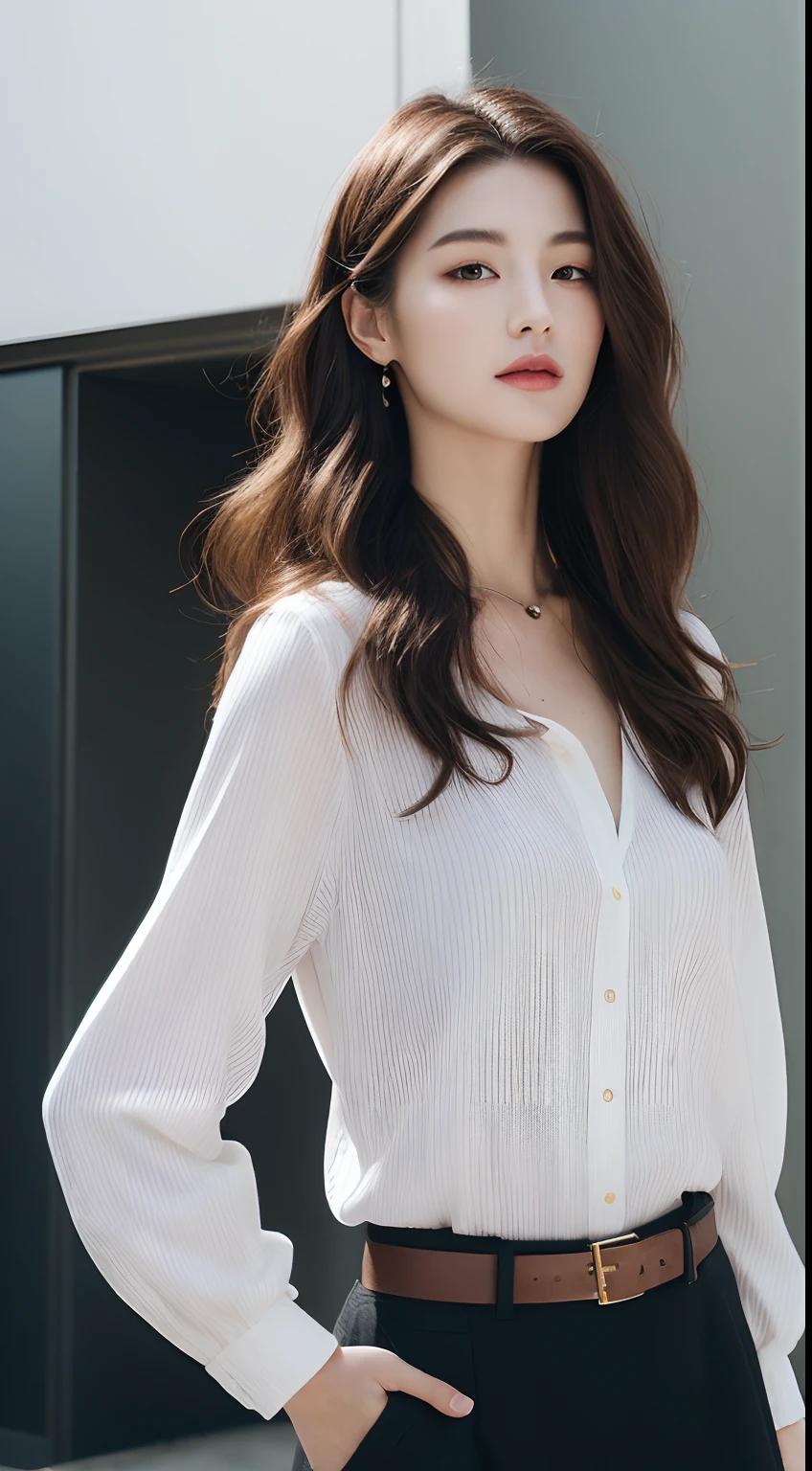 A masterpice, Top image quality, Hi-Def, 独奏, small tits, 45yo, (Wrinkles:0.2), 1人, cafes, sits on a chair, Stylish coordination,
