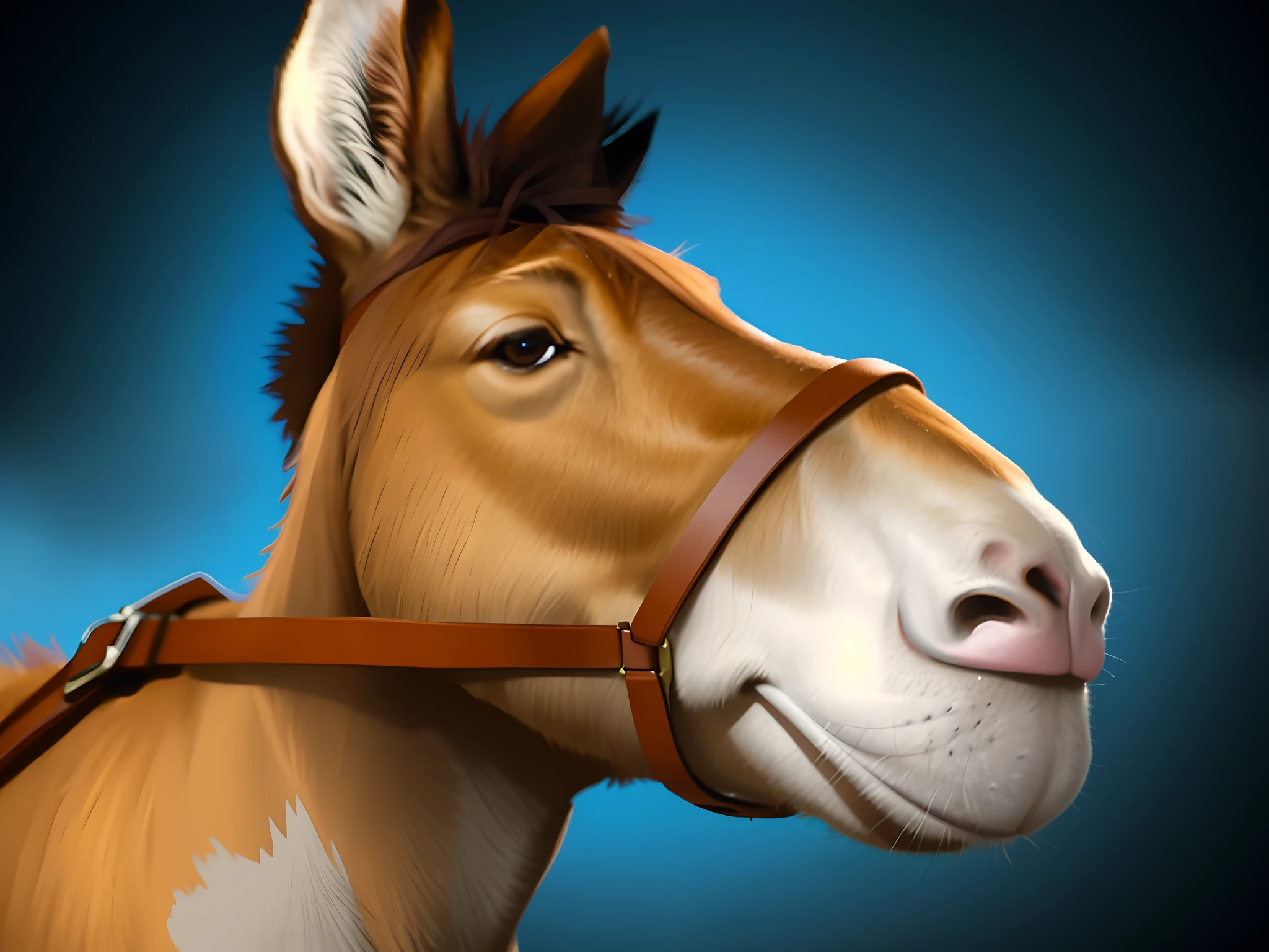 There is a donkey，There is a saddle on the head, donkey, Avatar image, 3 d icon for mobile game, mule, Horse-headed animal merger, very stylized, close up portrait shot, Soft Shading, horse whiskers, ( Ultra photo realsisim, smooth shading, spears, video game dunkey, Stylized art, More details, character icon, close up portrait shot