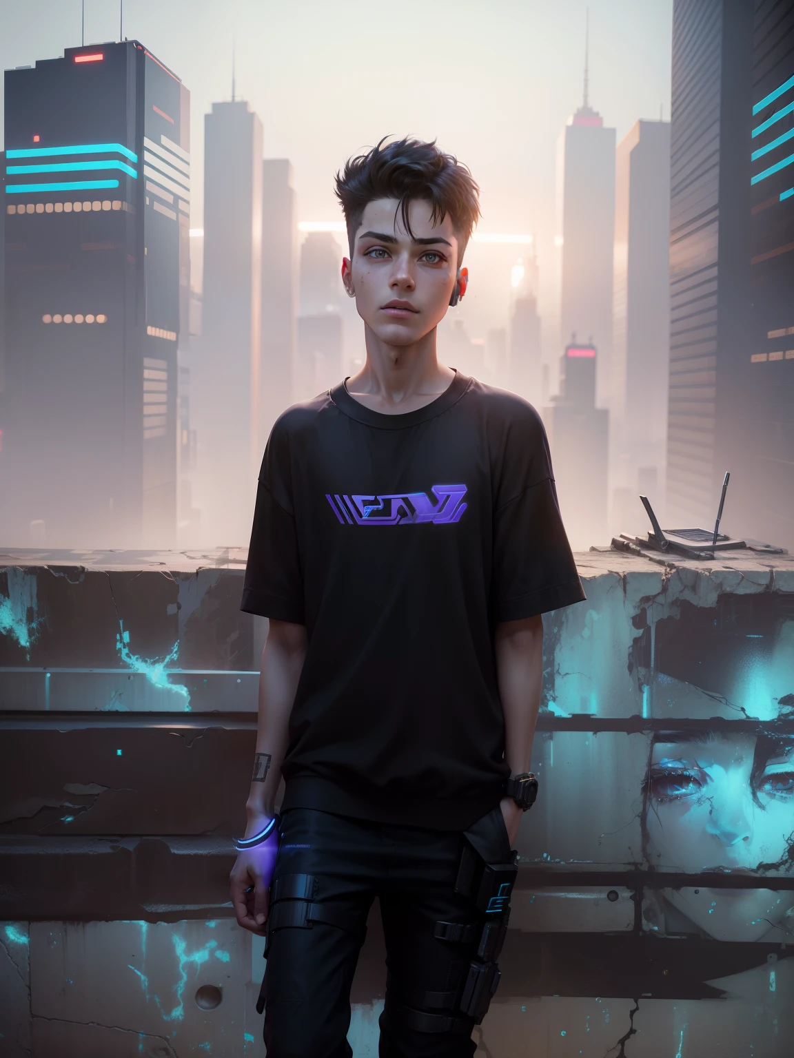 Change background cyberpunk  boy, realistic face, 8k, ultra realistic