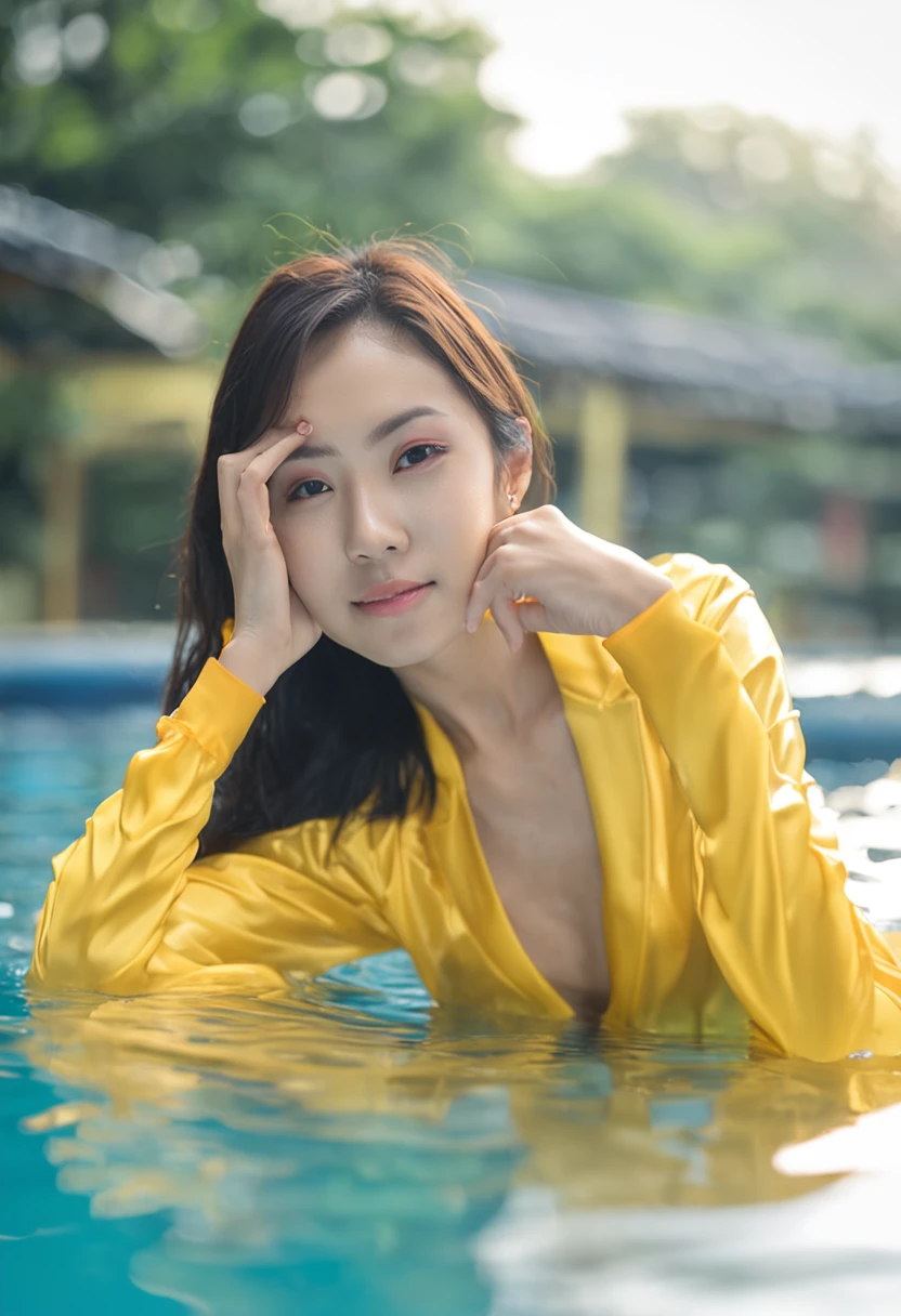 (rnrn woman:1.5),Arafe asian woman in yellow bikini posing in pool, Wet swimsuit, Young Sensual Gravure Idol, Young skinny gravure idol, Young Pretty Gravure Idol, Japanese Models, gold transparent bikini, Realistic Young Gravure Idol, Young Gravure Idol, wearing a swimming wear, in yellow bikini, 奈良美智