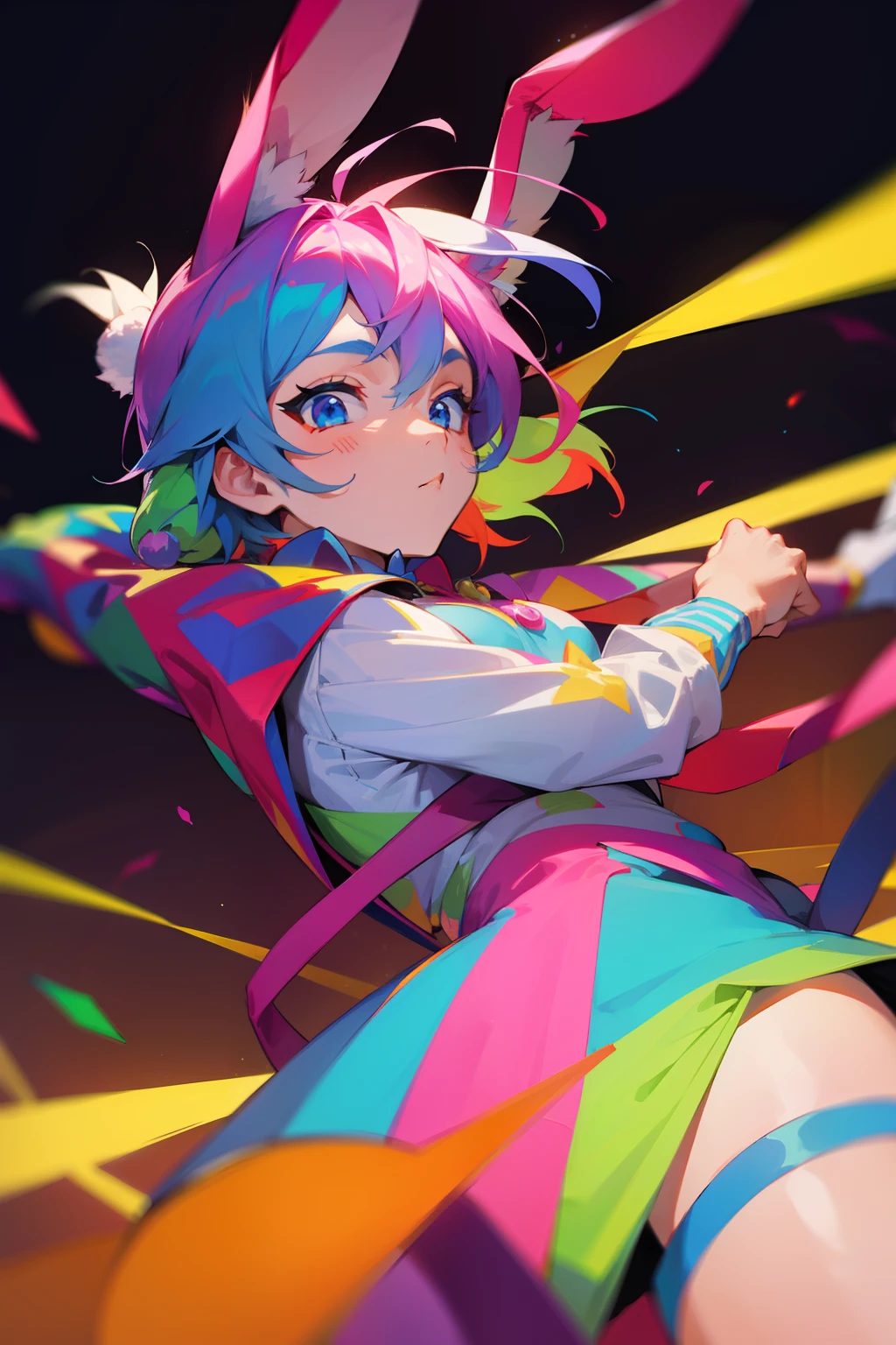 Colorful boy with rabbit ears playing circus