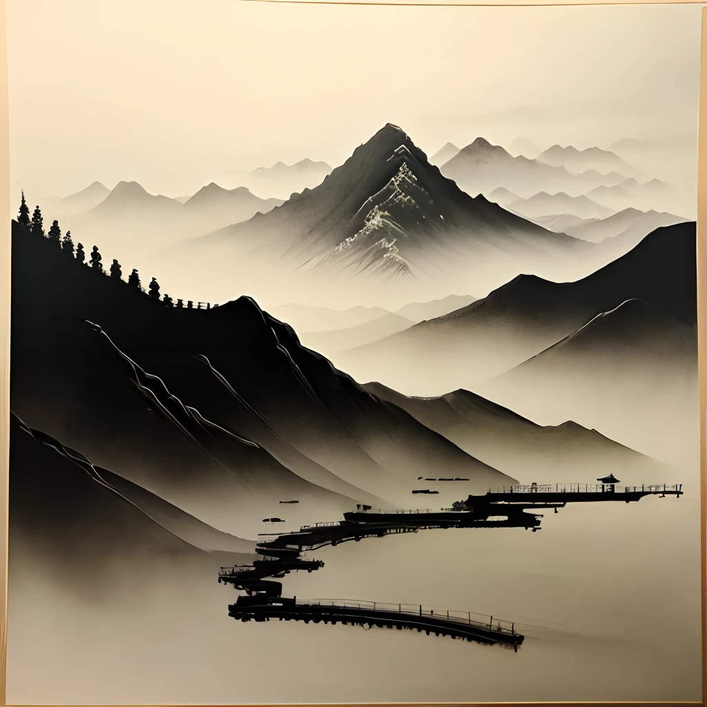 Traditional Chinese ink landscape