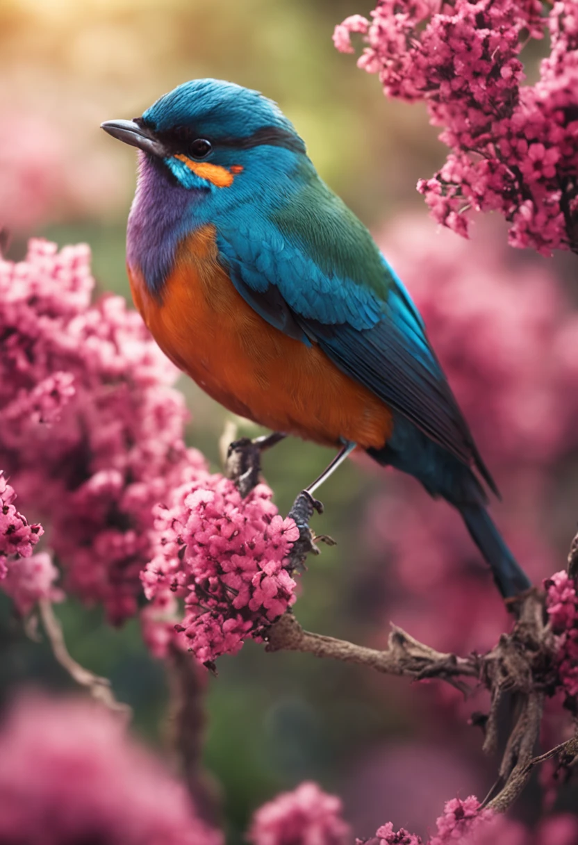 Beautiful birds standing on flowers