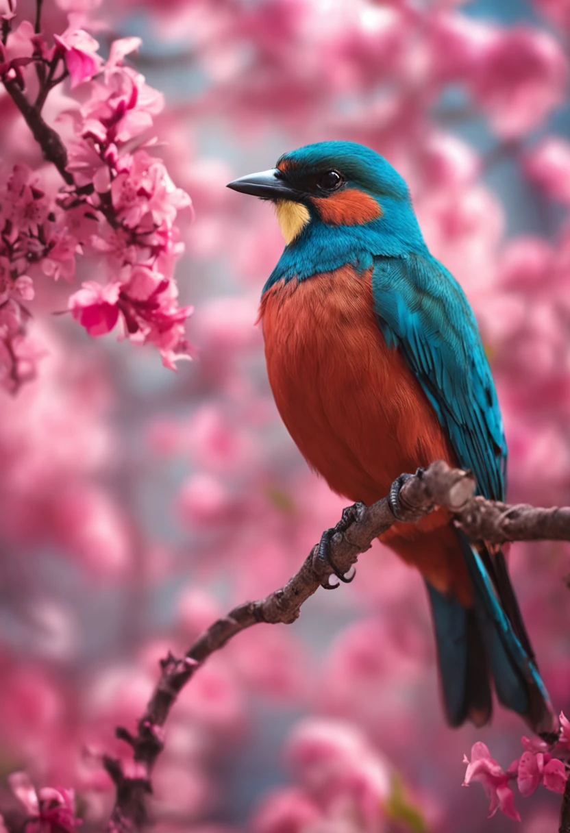 Beautiful birds standing on flowers