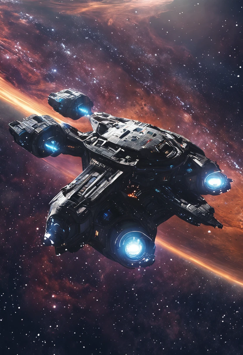 Universe, galaxy, deep space, interstellar spaceship (small), starlight, grand, deep, future technology, war, realism
