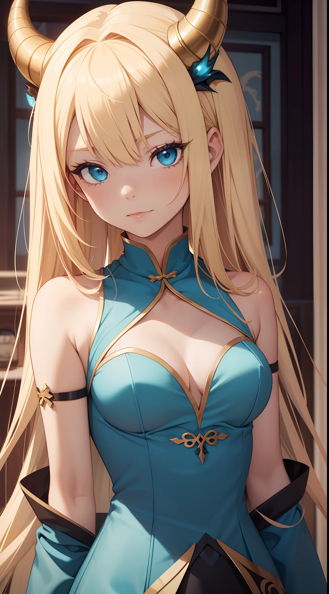 a close up of a woman in a blue dress with a white headband, artwork in the style of guweiz, ig model | artgerm, extremely detailed artgerm, hyper realistic anime, soft portrait shot 8 k, artgerm. anime illustration, in the art style of bowater, blonde - haired princess, 8k artgerm bokeh