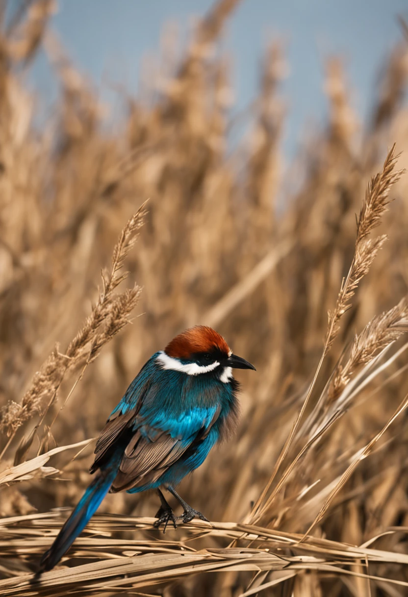 Beautiful bird standing on top of a reed