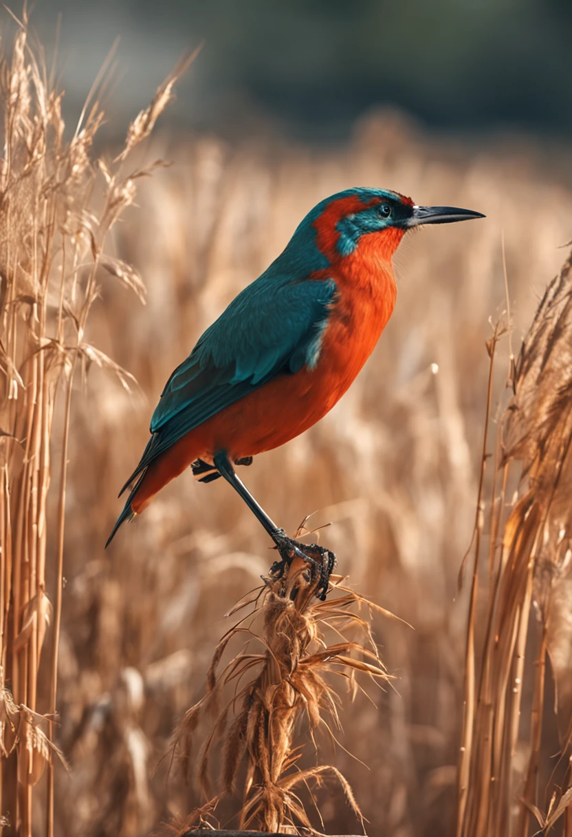 Beautiful bird standing on top of a reed