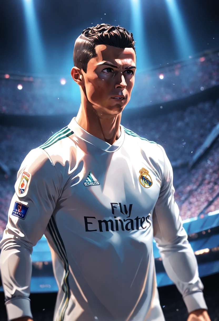 cristiano ronaldo,real Madrid suit,(pixar style) (masterpiece:1.2) (bokeh) (best quality) (detailed skin) (detailed texture) (8k) (claymation) (cinematic lighting) (sharp focus)