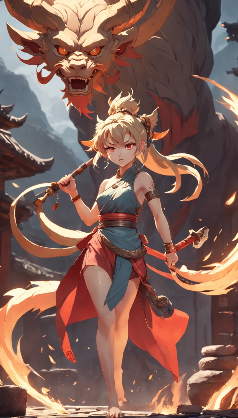 Blacksmith Dou defeats Buddha Sun Wukong,Ultra-clear detailed、Realistic、2D/3D、4k/8k、Digitally sculpted、A piece of software(Blender,Zbrush,Octane Render,Unreal Engine)、A certain game(《Devil May Cry》、《A wolf:Shadow passed twice》)、An artist(Sachin Teng、Jake Parker)、An art platform trending on artstation