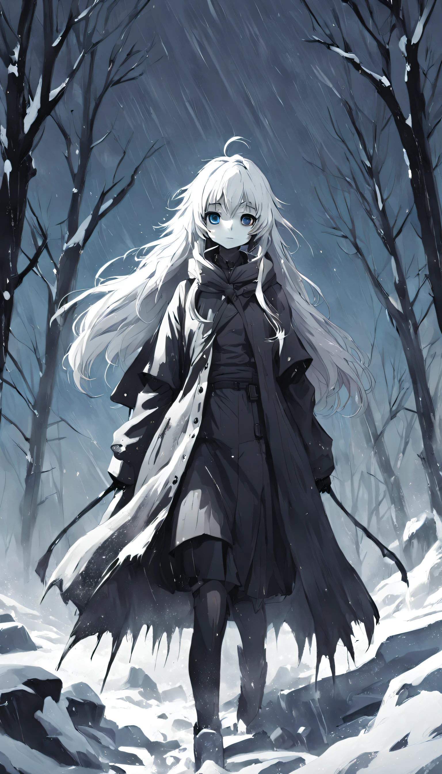 "(Horrifying Painting:1.3)af(Rough sketch:1.3)、(Grim:1.3)of the Snow Apocalypse、Black and white style。"