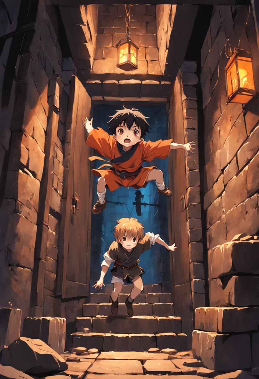Dungeon jumps from the second floor to escape