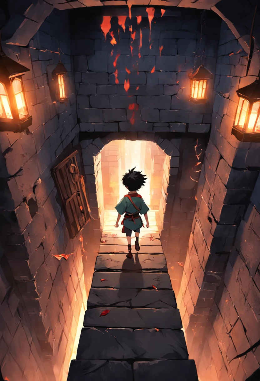 Dungeon Boy jumps from the second floor to escape