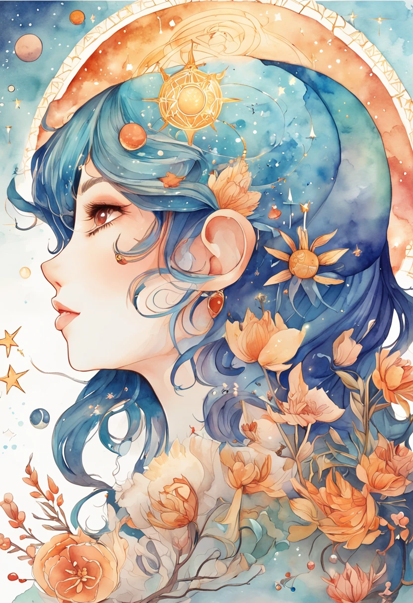 "Create a celestial wonder landscape adorned with vibrant zodiacs, constellations, and planets in an anime artstyle."