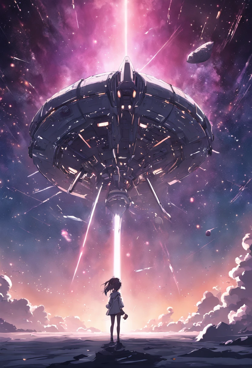Universe, galaxy, deep space, interstellar spaceship (small), starlight, grand, deep, future technology, war, realism