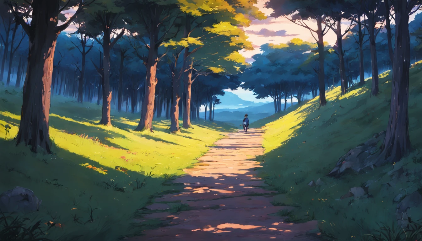 a path leading to a village at dusk