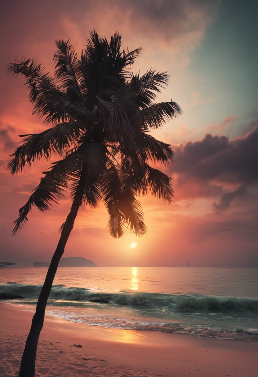 Strand Sonnenuntergang Palmen Menschen