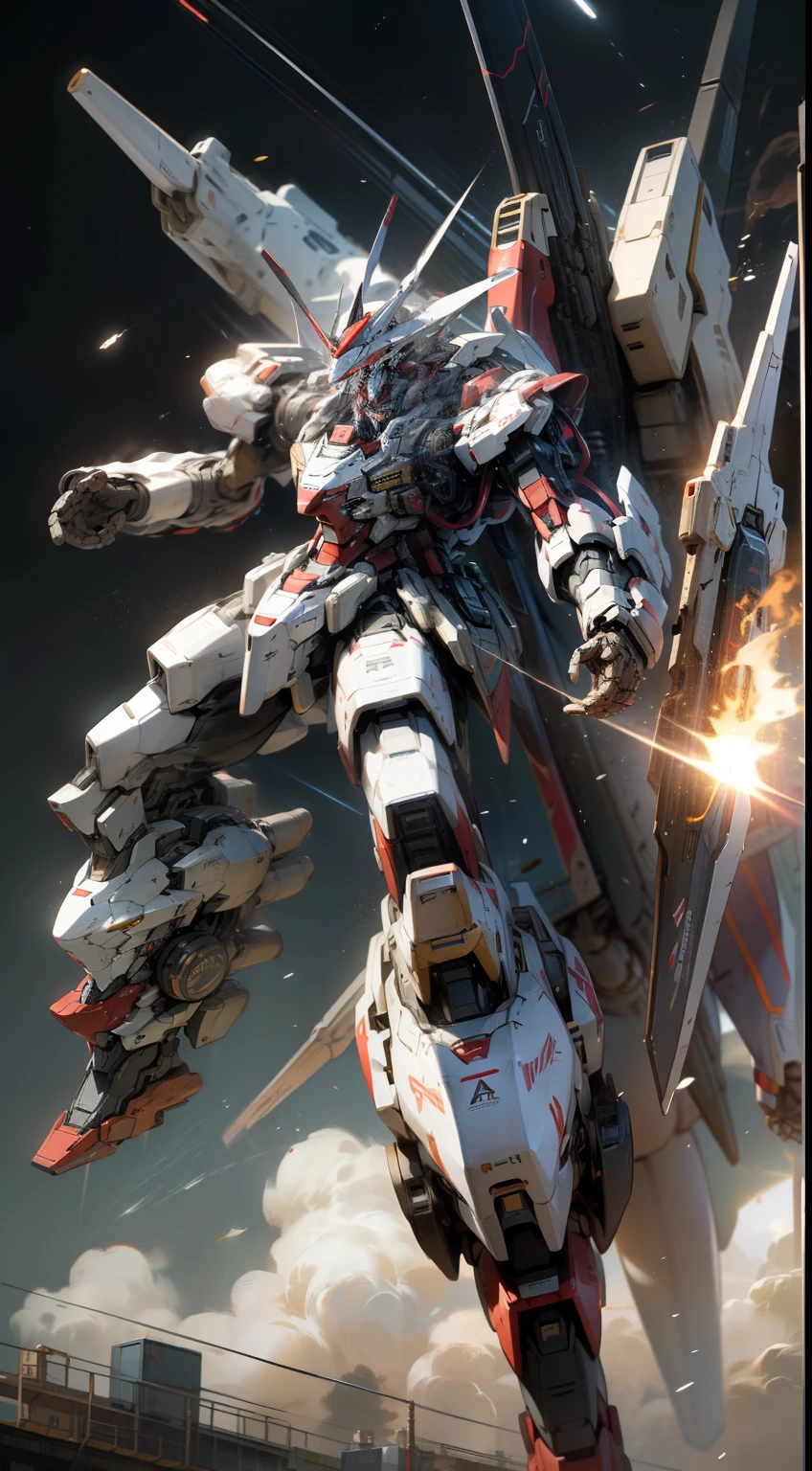 Surrealism, Ray Tracing, Photorealistic, UHD, High Detail, 32k, Best Quality, Textured Skin, Gundam Mecha, Flight, Funnel, Mecha Ship, Masterpiece, Best Quality, Mecha, Unmanned, (Full Body), (Black Mecha: 1.8), (Axisymmetric: 1.4), (HDR), (Movie Light: 1.1), White Eyes, Cool, Science Fiction, Fire, Universe, oversized shield, mecha man overlooking the background of the earth, with laser cannon beams, wars, conflicts, weapons in hand (has a huge weapon: 1.5),