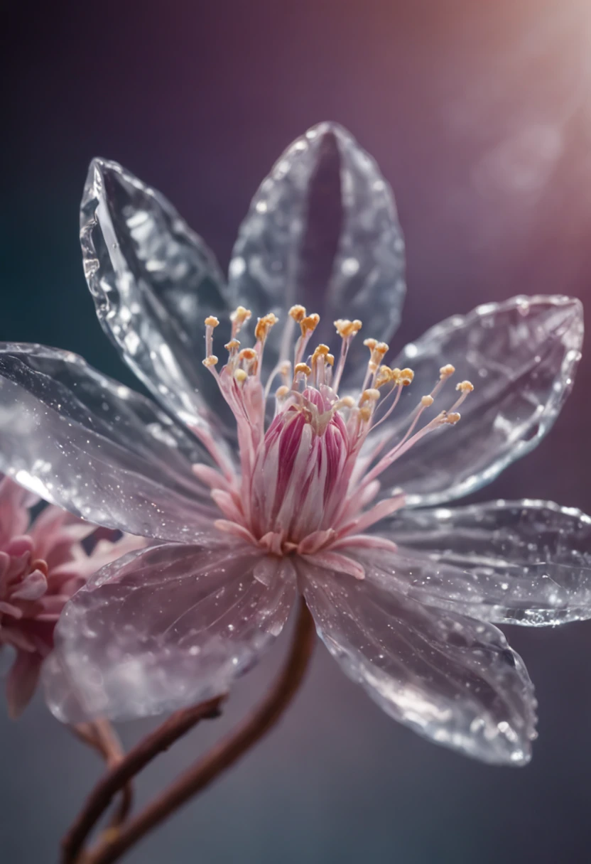 crystal blossom flower,
fantasy, galaxy, transparent,
shimmering, sparkling, splendid, colorful,
magical photography, dramatic lighting, photo realism, ultra-detailed, 4k, Depth of field, High-resolution