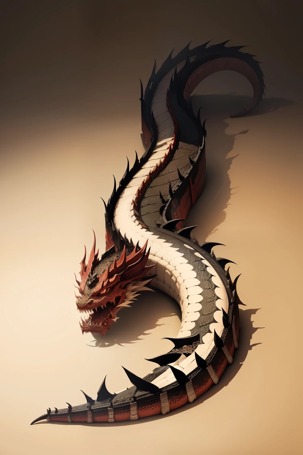 A Chinese dragon in ink painting style,Lie on the ground