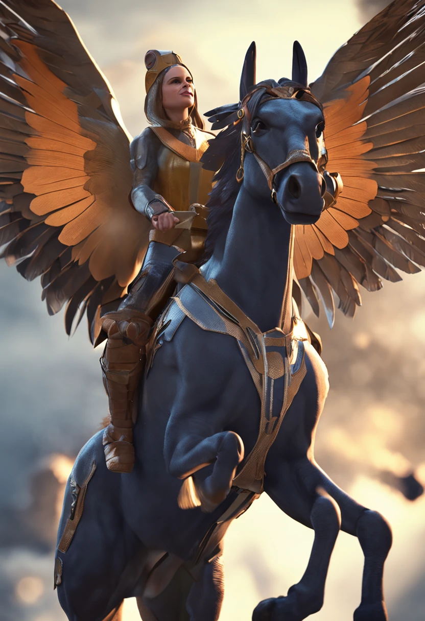 There are horses with harnesses on their backs, tenma,On the head is sunglasses, with hooves and wings, avatar image, Close-up shot shots, pony, Alphonse Fry, Flying creatures, pegasus, stylized 3 d, Flying, Close-up photos, rendered art