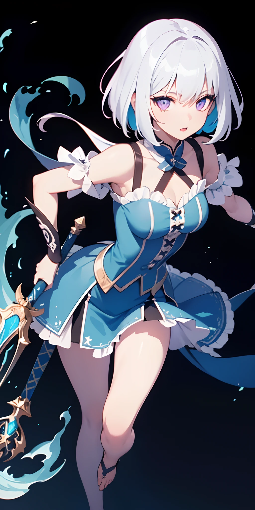 (masterpiece,ultra-detailed,best quality,8K,illustration,shaved:1.2),(petite girl:1.0) <lora:add_detail:1.0>, <lora:Alice Elliot:0.6> grey hair, hair up, braid, ribbon, light blue eyes, blue outfit, thighhighs
